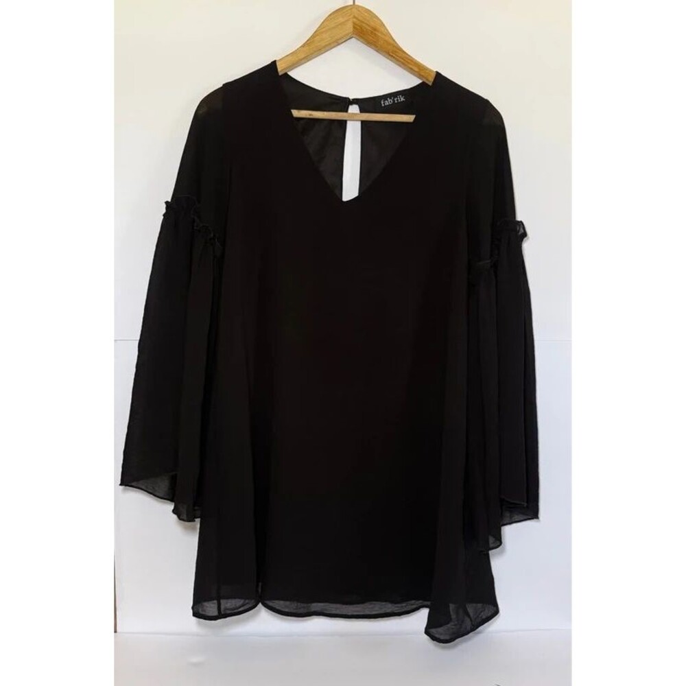 fab’rik Black Ruffle Bell Sleeve Mini Shift Dress Small
